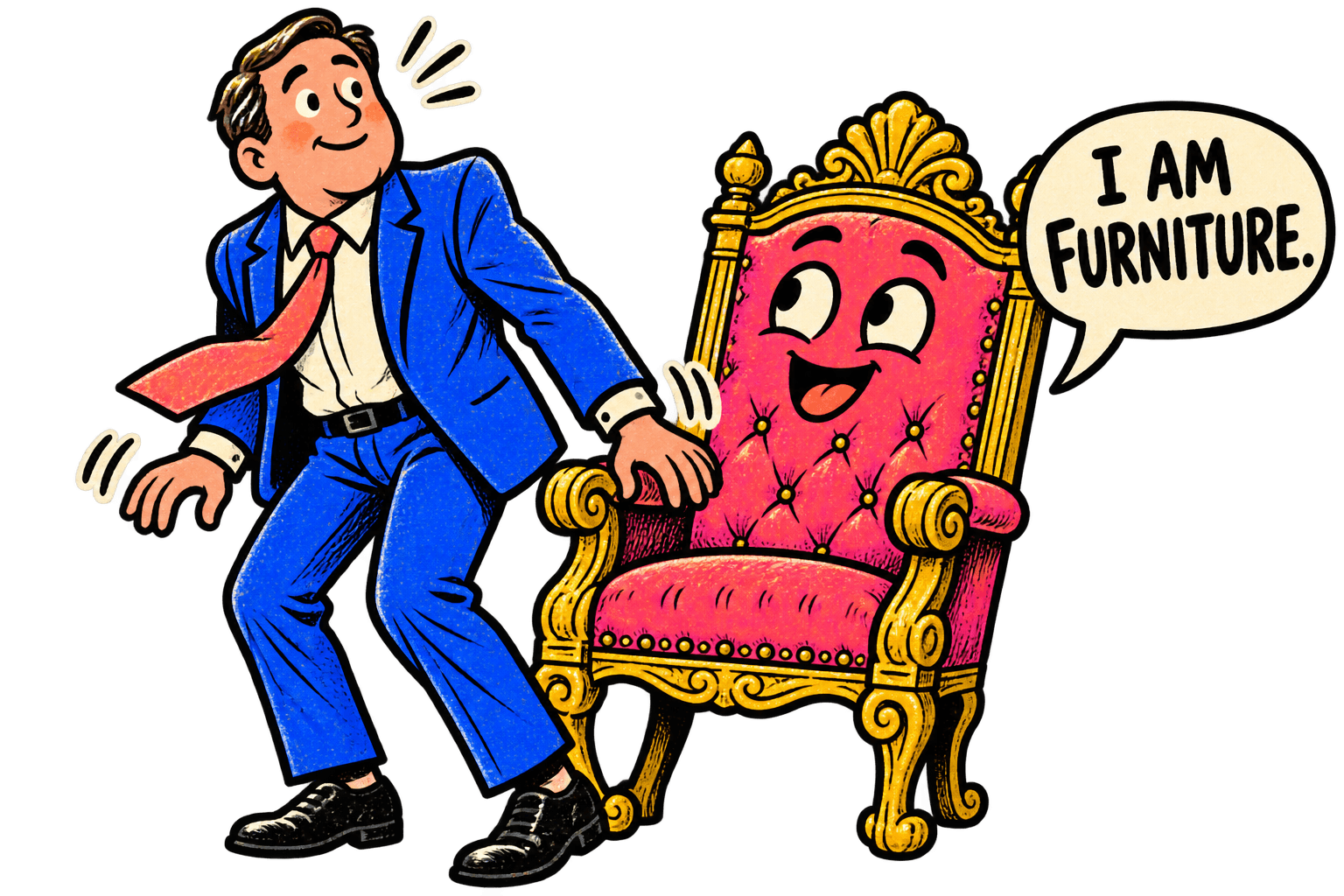 Original fictional chair-release illustration from the custom asset pack