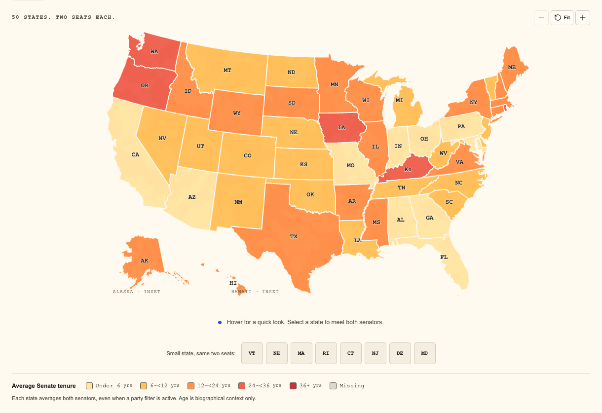 Senator Guardrails working US map with age and tenure controls